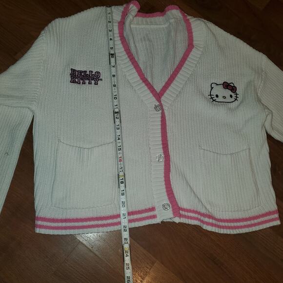 Hello Kitty Knit Cardigan Sweater White Pink Women’s Large - Picture 6 of 8